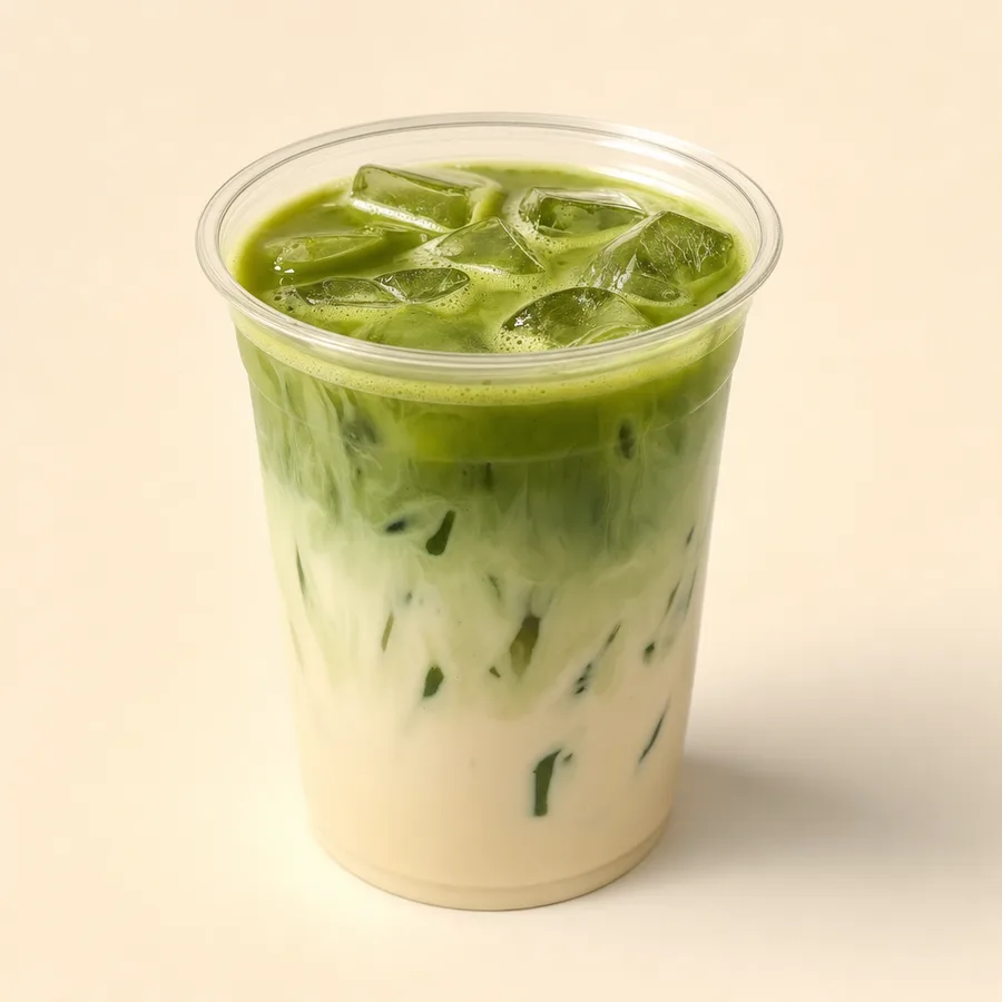An iced matcha oat latte